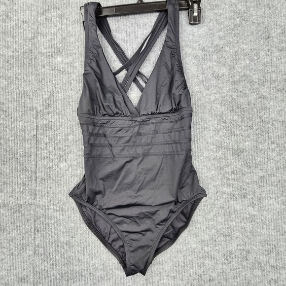 La Blanca Swimsuit Womens Medium Island Goddess Black One Piece Strappy Back - Picture 1 of 4